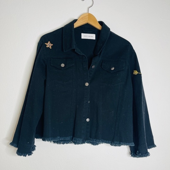 Anthropologie oversized jacket frayed hem & ruffle back - Picture 3 of 7